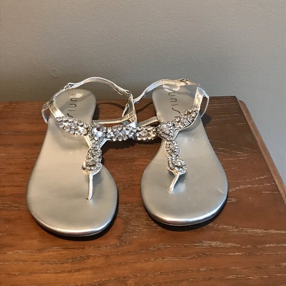 Unisa silver Liese rhinestone flat sandals